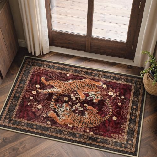 Bavni 2x3 Tiger Small Rug for Entryway Washable Indoor Door Mat Non Slip