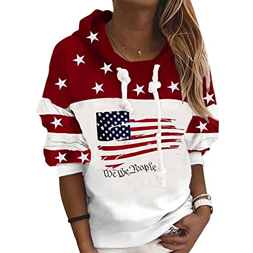 Yancoss Women'S American Flag Hoodie Sweatshirt Fashion Long Sleeve Sweatshirt Top 4Th Of July Gift Patriotic Sweatshirt Red Xl cover