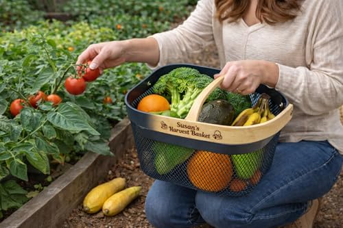 Cesto de cosecha para jardinería con asa de bambú personalizado miniatura 2
