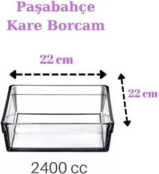 Paşabahçe Borcam Premium Kare Fırın Tepsisi, 22 x 22 cm, 2400 cc, Şeffaf, 2 Adet