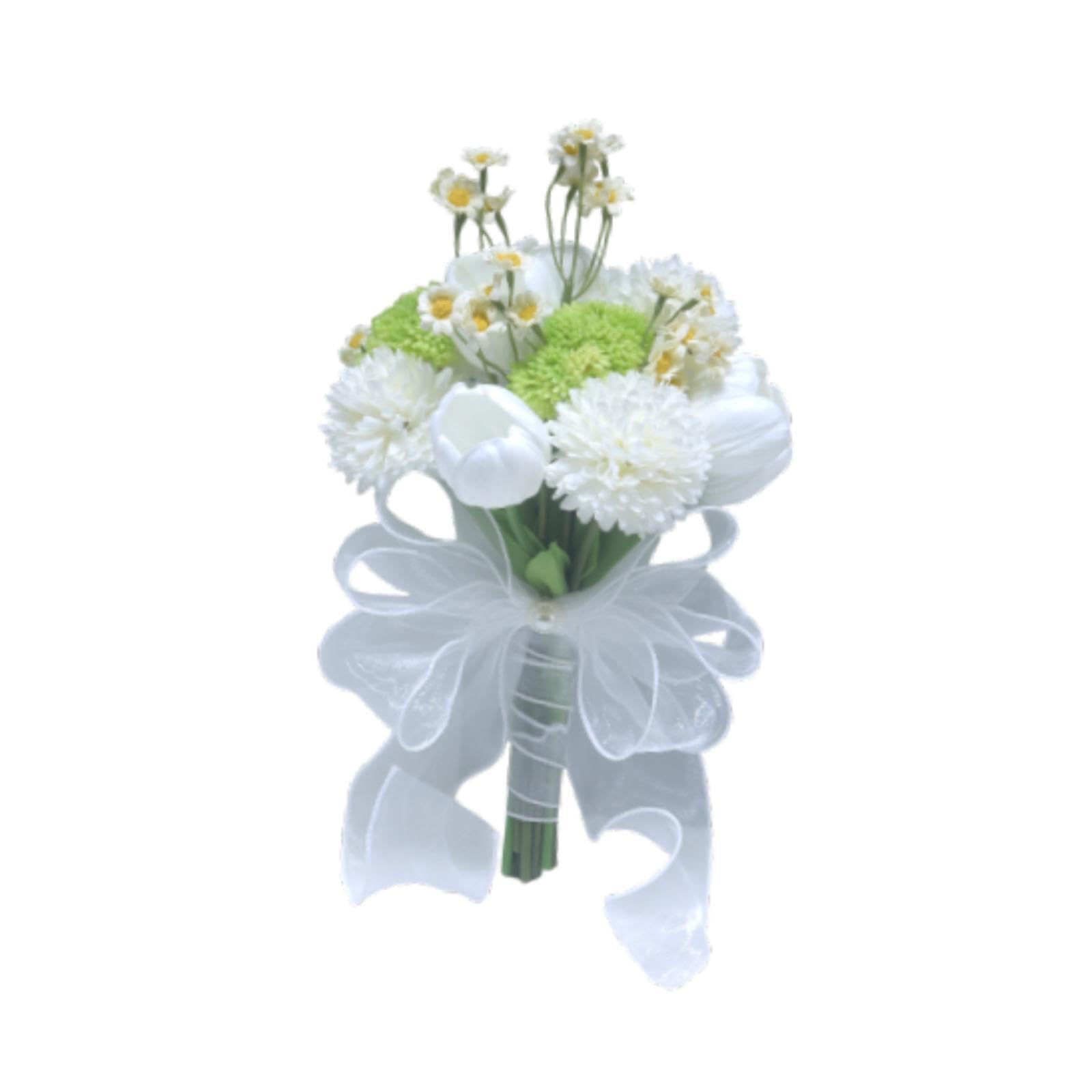 HIFRQVVC Wedding bouquets with handles, White Artificial Wedding Flower Bouquet Bride Bridesmaid Ceremony