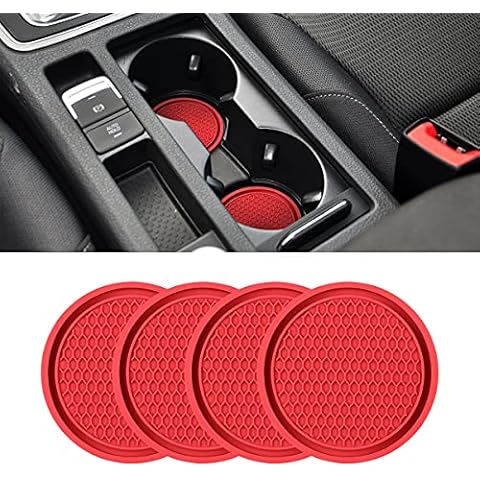 XINLIYA Car Cup Holder Coaster, 4 Pack 2.77 Inch Diameter Non-Slip Universal Insert Coaster, Durable, Suitable for Most Car Interior, Car Accessory for Women and Men (Red) Cover