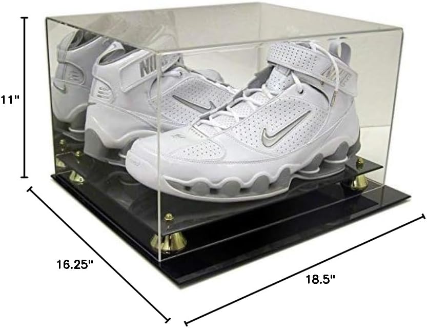 Deluxe Acrylic Double Size 22 Basketball Shoe Display Case w/Mirror Back & Gold Risers