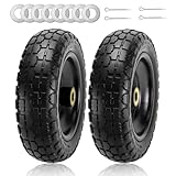 Cenipar 13' Flat-Free Tire and Wheel for 13'Garden Cart Tire Replacement with 5/8' Axle Borehole, 2.1' Offset Hub, 3.15' Wide Tires Used for Wheelbarrow Garden Cart and Trolleys, 2-Pack