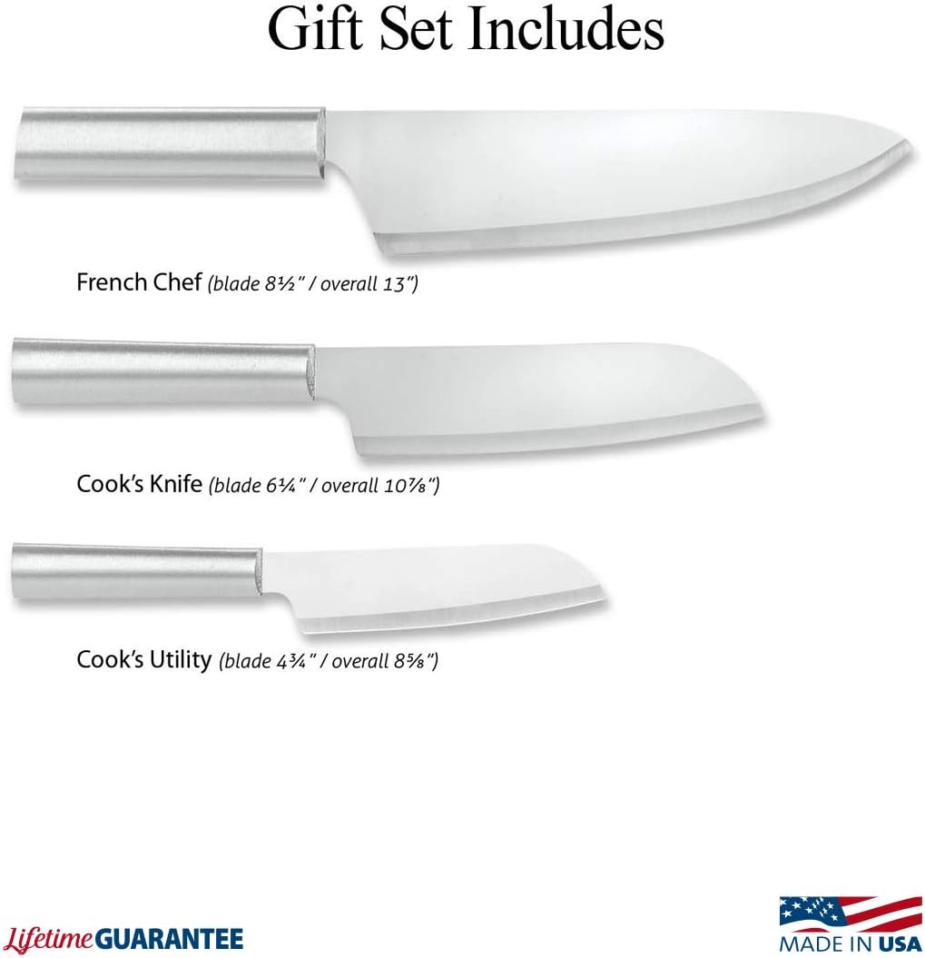Rada Cutlery Chef Select Gift Set (S57), 3-Piece Knife Set with Quick Edge Sharpener (R119), Stainless Steel Blades, Silver Handle