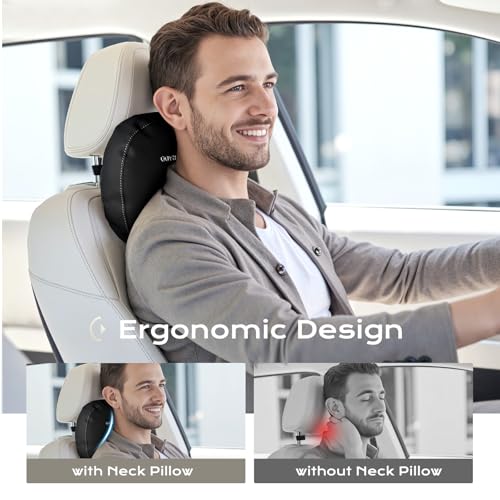 Image of Coverado Car Headrest Pillow Soft Memory Foam Car Neck Support Pillow with Adjustable Strap, Relax Head Muscles Relieve Driving Fatigue, Breathable & Removable Cover