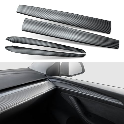 AGETIN Dashboard Cover Wrap and Front Door Trim Armrest Panel Cover Wrap Compatible with Tesla Model 3(2021-2023) and Model Y(2019-2024) Tesla Interior Cover Trim 4PCS-Matte Carbon Fiber