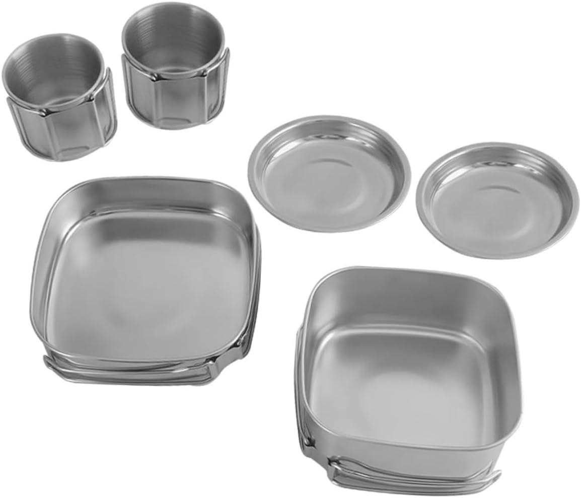 Camping Cookware Kit Stainless Steel Pan Stew Pot Plates Cups Portable Pot Pans