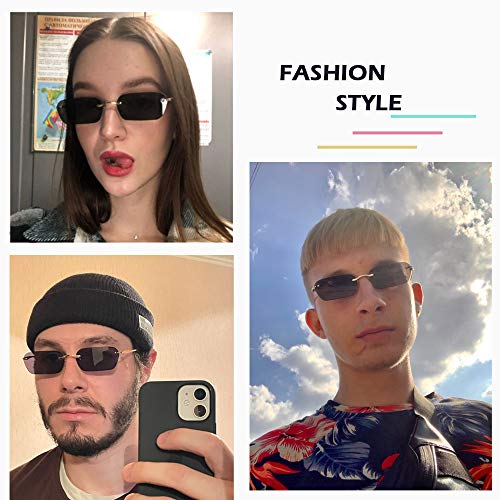 Image of FEISEDY Rimless Sunglasses Y2K Retro Small Narrow Clear Eyewear Vintage Rectangle Sunglasses for Women Men B2643