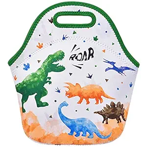 WERNNSAI Watercolor Dinosaur Lunch Bag - Watercolor Neoprene Insulated Lunch Box for Boys Kids School Picnic Hiking Lunch Handbag Waterproof Reusable Lunch Tote Box Cooler Warm Pouch