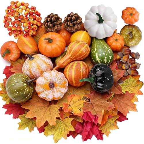Duzapku 170 Pcs Artificial Pumpkin Autumn Decorations Set