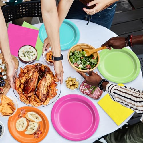 Image of CMUSKO 60pcs Tropical Plates and Napkins - Hawaiian Party Supplies Pink Green Yellow Summer Themed Tableware for Luau Party Decorations