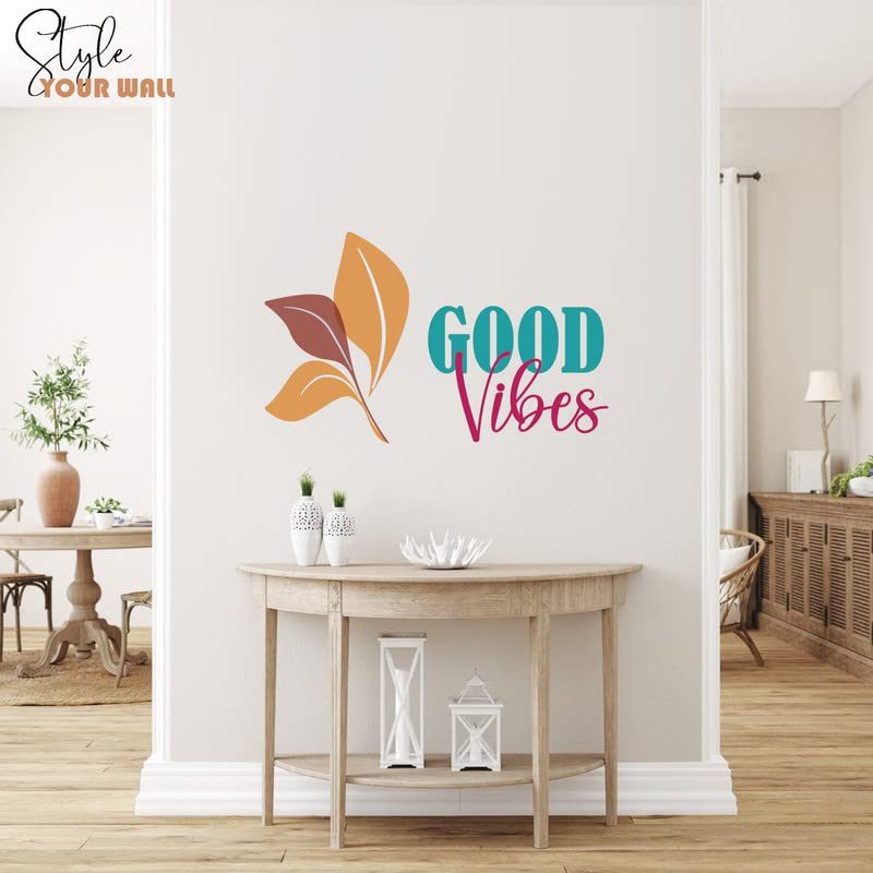Image of Kotart - Leaf and Good Vibes Prited PVC Vinyl Wall Stickers /Decals for Home Office Kids Room Living Room Bedroom and Studio Wall