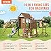 VEVOR Wooden Swing Set, 10 in 1 Playground Sets for Backyards, 2 Swings, 6FT Slide, Trapeze Bar, Flat Step Ladder,Large Upper Fort with Kitchen Toys, Rock Wall, Picnic Table, Sandbox, Scaling Ladder
