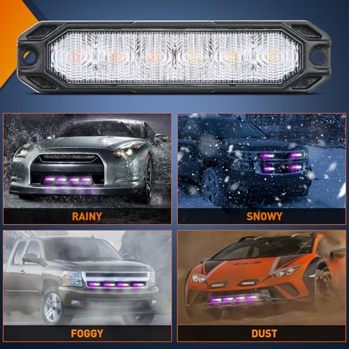 Image of Nilight 6LED Emergency Strobe Lights 4PCS Ultra Slim Surface Mount Hazard Caution Light bar 12-24V Sync Feature Warning Flashing Light kit for Truck Car Vehicle ATV SUV UTV Purple and White
