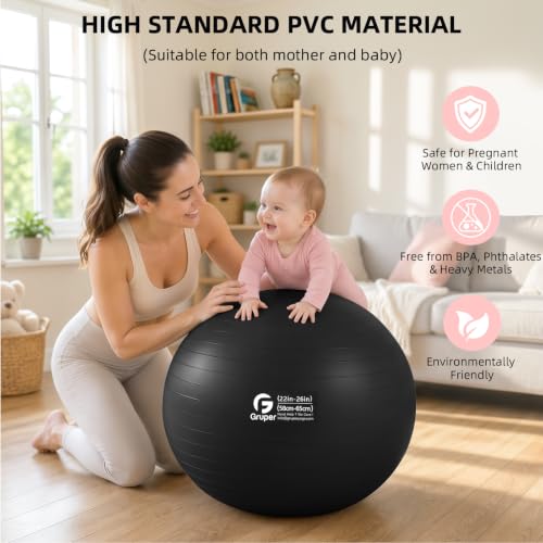 Image of Gruper Exercise Ball, Extra Thick Yoga Ball for Working Out, Yoga & Pregnancy, 4 Sizes Anti-Burst Balance Ball with Foot Pump for Pilates, Physical Therapy & Fitness