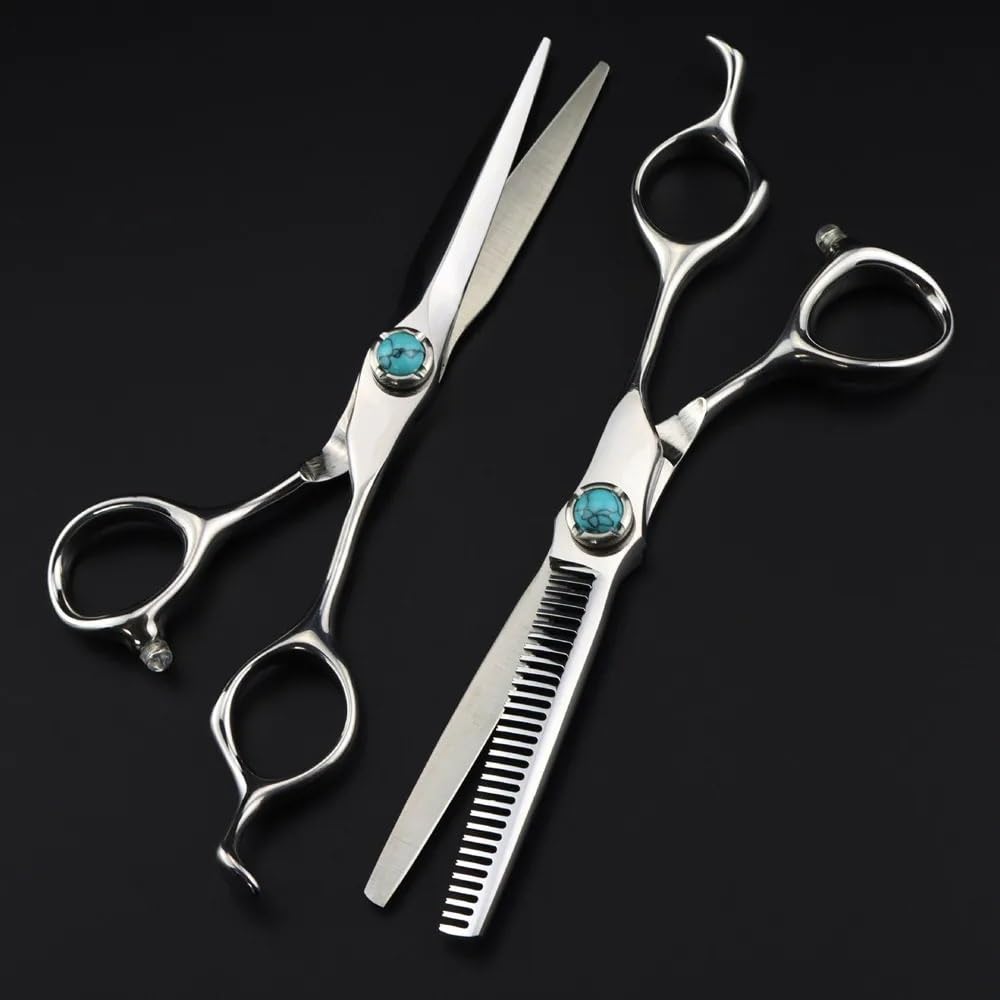 Haarschneideschere, 6 Zoll Professionelle Jp440C Stahl Türkis Haarschere Haarschnitt Effilierschere Friseurschere, Effilierschere-B,Satz-B