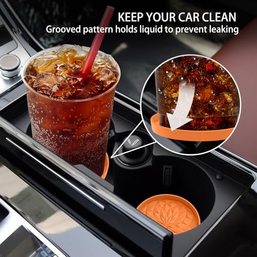 Image of ME.FAN Car Coasters for Cup Holders [4 Pack] - 2.75In Silicone Auto Mug Mats - Universal Non-Slip Recessed Car Interior AccessoriesOrange