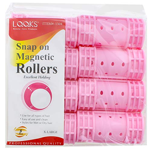 Snap On Magnetic Rollers Curler Hair Wave Set Large Jumbo Medium Small Size (X-LARGE - PINK - 8PCS)