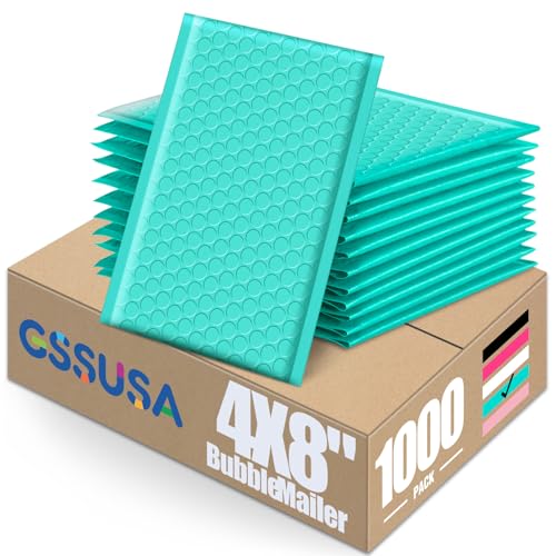 GSSUSA Teal Bubble Mailers 4x8" 1000 Pack Padded Envelopes Self Seal