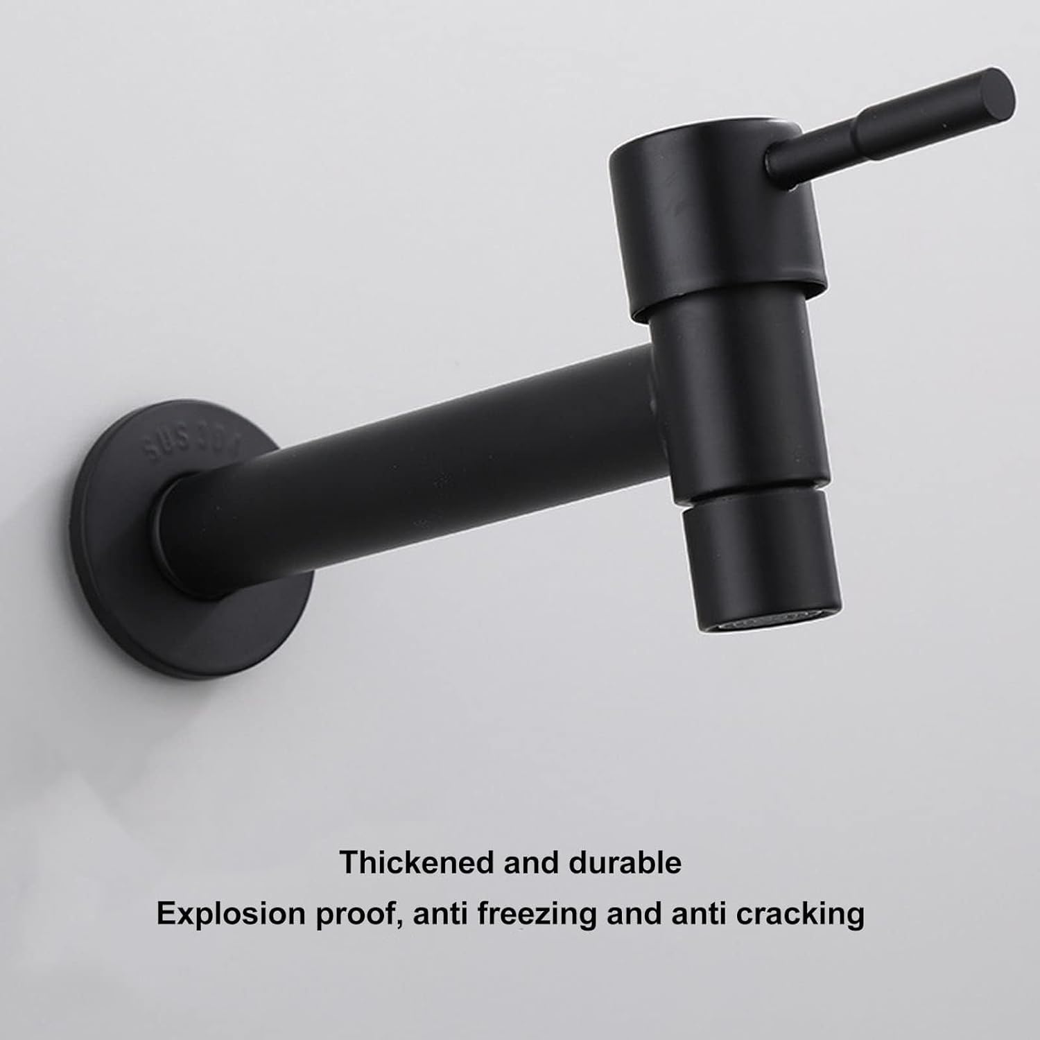 1pcs Garden Bathroom Faucet Single Cold Water Tap 304 Stainless Steel Black Wall Mounted (for Mop Pool)
