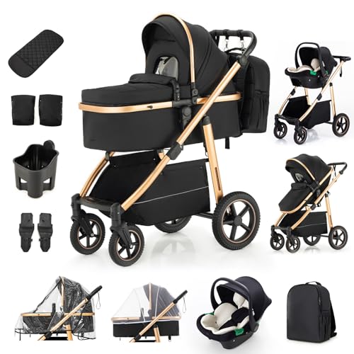 Zkipm Kinderwagen 3 in 1, Baby Stroller mit Sitz, Klappbar Kombi kinder...