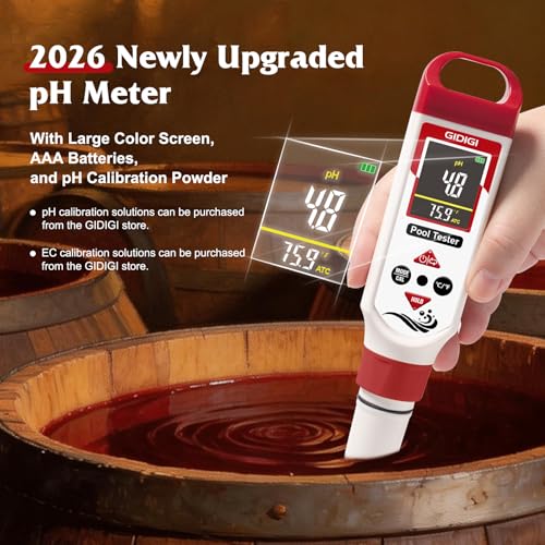 Image of Digital Chlorine Tester Pool Salinity Meter, Hot Tub Chlorine Meter | 7-in-1 pH Meter Test FAC pH Salt ORP TDS EC, AAA Battery,ATC, Pool Tester pH Tester for Drinking Water Quality Chlorine Level