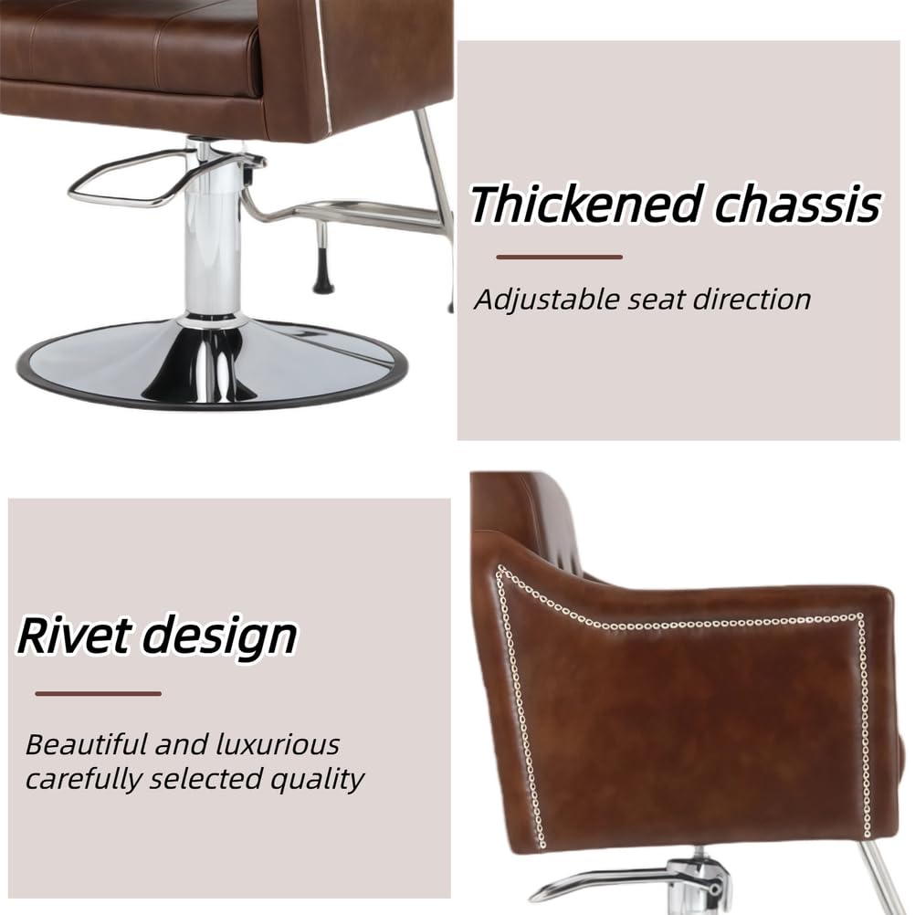 Fotel Fryzjerski, Hydrauliczny Fotel Fryzjerski, Hydrauliczny PodnośNik Z Obrotem O 360°, WyposażEnie Salonu Kosmetycznego, SkóRzany I Nitowany,Beige