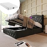 Tcewhhy Polsterbett mit USB Typ C Ladefunktion, Doppelbett 160 x 200 Stauraumbett mit Lattenrost aus Metallrahmen, Grau(Mit Matratze)