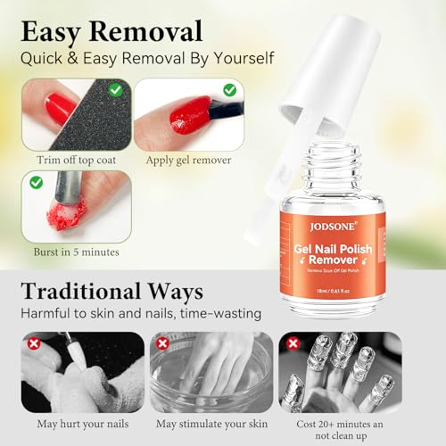 Image of JODSONE Gel Nail Polish Remover, 18ML Wide Mouth Bottle for Nail Care | No Soak or Wrapping Needed, Easy Application Formula for UV LED Manicure, Helps Remove Polish Efficiently at Home or Salon