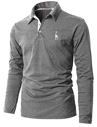 GHYUGR Polo Manga Larga Hombre Algodón Negocios Elegante Bordado de Ciervo Golf...
