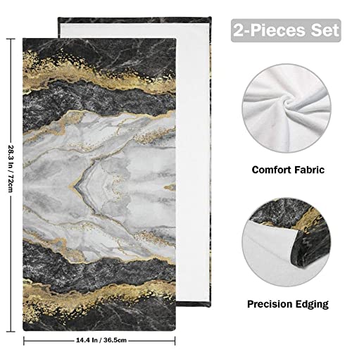 Marble Bathroom Towels Set Of 2 Black White Marble Fingertip Bath Towels Highly Absorbent Marble Look Kitchen Towels Quick Dry Marbling Face Towel For Home Gym Bathroom Kitchen Decor 14.4X 28.3 Inch #TOP1