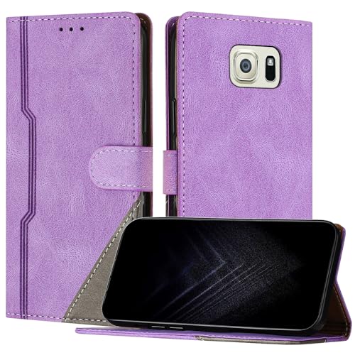 Image of JayModCase Case for Samsung Galaxy S6 Edge Plus, Flip Premium PU Leather Cover with [Kickstand][Card Holder][Shockproof TPU] Compatible with Galaxy S6 Edge Plus - Purple