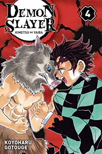 Manga Demon Slayer - Kimetsu no Yaiba tome 4 avec affrontement intense sur fond rouge
