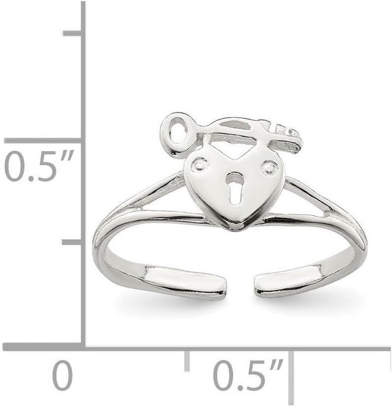 JewelryWeb 925 Sterling Silver Solid Love Heart Lock and Key toe ring 1mm Wide toe ring for Women