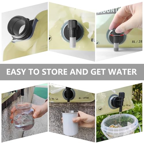 Image of Collapsible 8L Water Storage Bag, BPA-Free Portable Folding Water Jug with Adjustable Faucet, Leakproof Emergency Water Bag for Camping, Hiking, Riding, Outdoor Sport (BEIGE, 1)