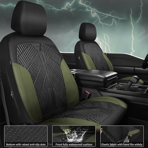 Image of CAR PASS Waterproof Car seat Covers Front Seats Covers Neoprene Wetsuit, All-Weather Non-Slip Durable,Universal Fit for SUV Sedans Trucks Vans Automotive,Armrest Airbag Compatible,Emboss 2 Black Green