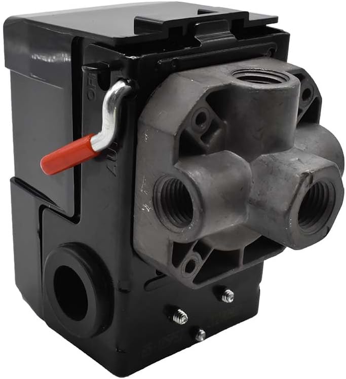 Interstate Pneumatics LF10-4H Pressure Switch 1/4" FPT Four Port Bend Lever Switch 20 amperage 85-125 PSI Compatible with DeWalt, Hitachi, Emglo, Makita, Porter Cable, Ridgid Rolair Air Compressors
