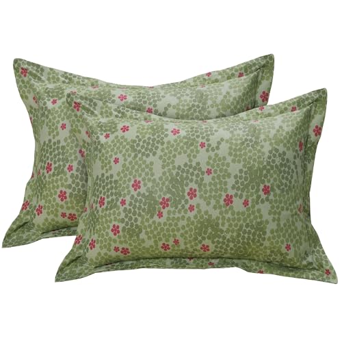 Image of Huesland by Ahmedabad Cotton 144 TC Elastic Bedsheets for King Size Bed with 2 Pillow Covers | Botanical Bliss | Vanilla & Green