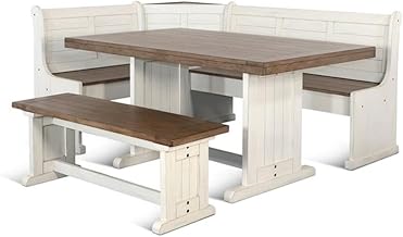 Pemberly Row Dining Set Wood, Rectangular in Off White (36" H x 75" W x 56" D) for Kitchen, Dining Room with Table, Reversable Benches, and Storage Space