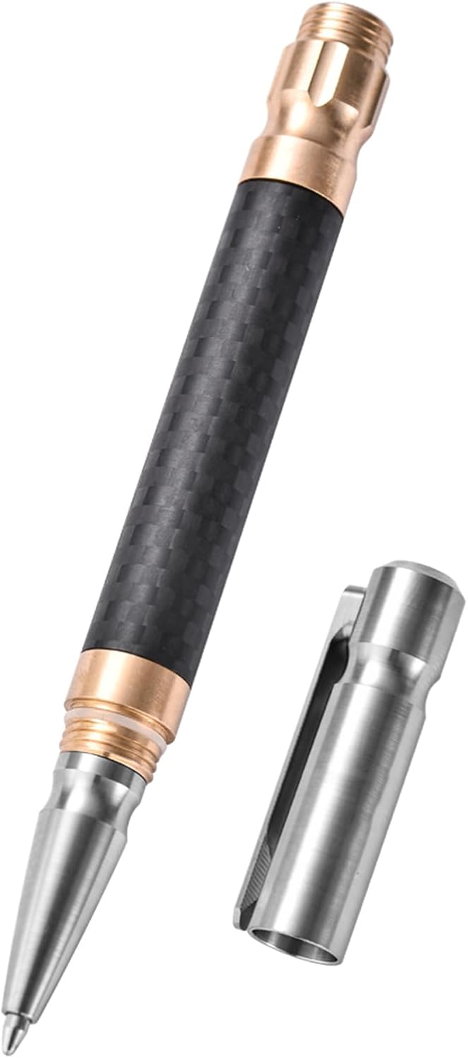 Hamans Titanium Ballpoint Pen 4.72" with Pocket Clip Screw Cap Design Refillable for Business Office Daily Use Writing Pocket Pen