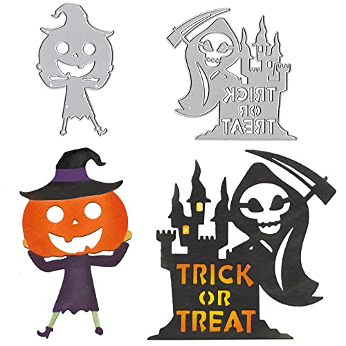 ALIBBON Lot de 2 matrices de découpe en métal pour la fabrication de cartes et le scrapbooking, motif château de la mort, moule en métal, motif citrouille pour loisirs créatifs, album photo, gaufrage,
