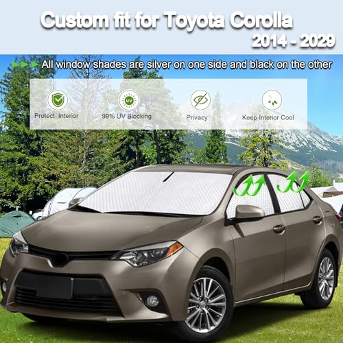 Image of KMF 6pcs Sun Shades for Toyota Corolla 2014-2019 Accessories (Not for Corolla Cross), Full Car Window Covers Sunshade for Windshield Side Rear, UV Block and Privacy Blackout for Camping
