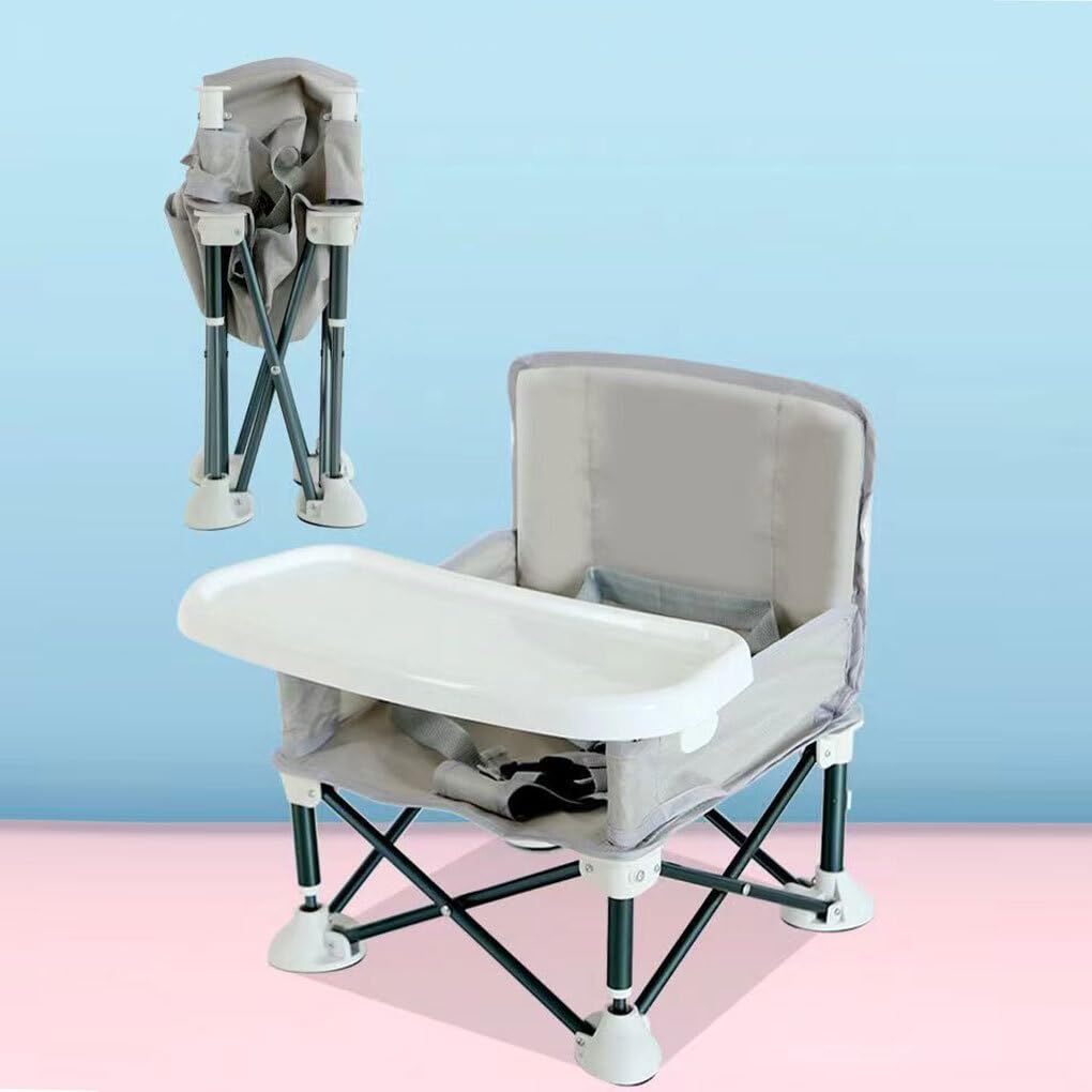 BEALIFE de comedor plegable para bebé con práctico bolsillo para asiento, almacenamiento de artículos pequeños, innovadora silla portátil plegable para bebé, Beige