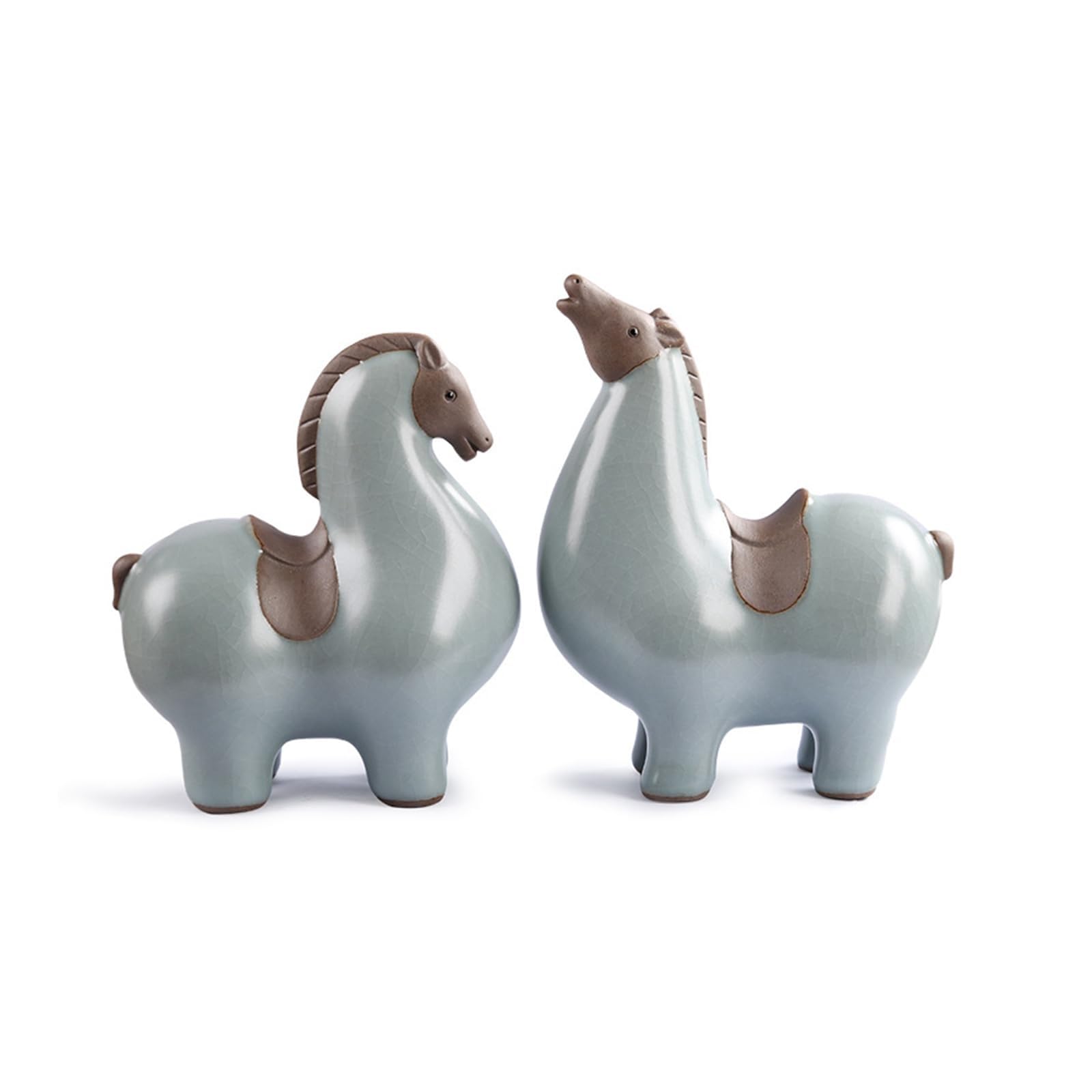 YUZDNM 2pcs Ceramic Horse Statue, Chinese Zodiac Horse Figurine for Wealth and Success, Fortune Tang Horse Sculpture for Home Office Decor