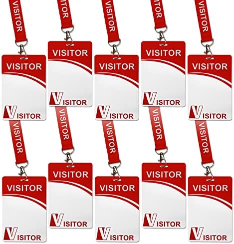 Visitor ID Badge Card with Lanyard Clip - Reusable Temporary Pass, Heavy Duty Plastic Name Tag for Company, School, Exhibition (10 pcs)