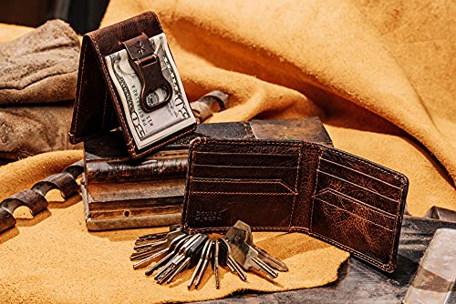 House of Jack Co. Bottle Opener Bifold Money Clip Wallet for Men, Front Pocket Card Holder with Exterior ID Window, Full Grain Cowhide Leather, Brown2