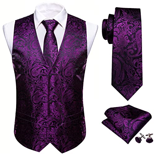 Image of Barry.Wang Men's Suit Vest Formal /Leisure Paisley Jacquard Silk Tie Pocket Square Waistcoat Set Wedding 5PCS