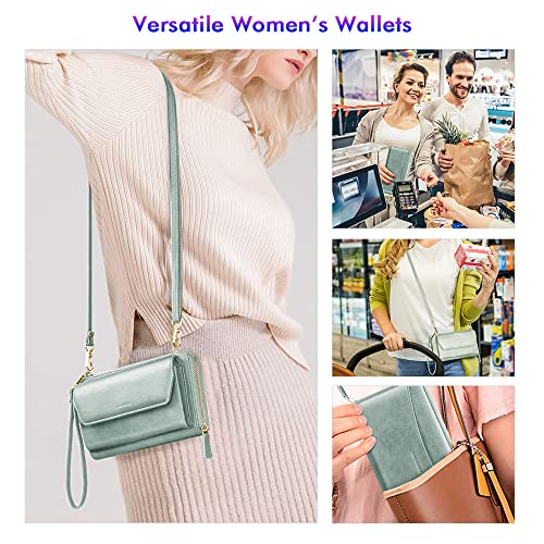 Image of nuoku RFID Blocking Wristlet Wallet for Women, Zip-Around Crossbody Clutch with 2 Removable Straps