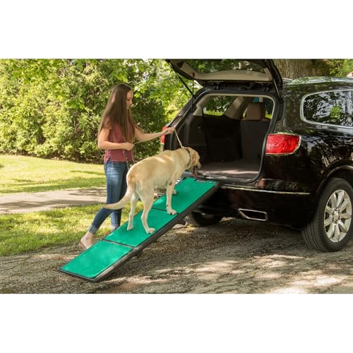 Pet Gear supertraX Ramps for Dogs and Cats, Maximum Traction Surface, Portable/Easy-Fold (No Tools Required), Built in Handle for Travel, 42-71 Inches Long, Supports 150-200lbs, Emerald
